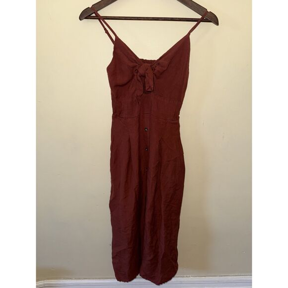 Express Dresses & Skirts - Express Linen Blend Tie Front Button Midi Dress Terracotta Rust Sz XS